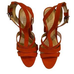 Schutz Orange Suede Leather Block Heels Strappy Sandals size 7
